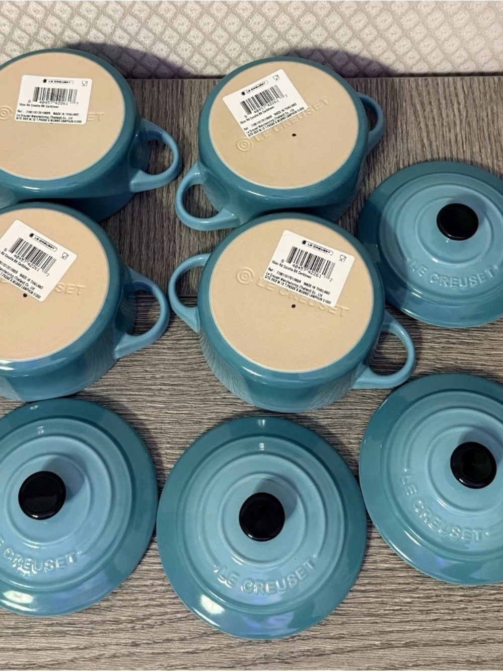 Lot of 4 Le Creuset Mini Rd Caribbean Julienne France Cocotte 4” 10cm oven dish - Picture 2 of 7